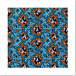 Snakeskin Pattern (Blue and Orange) Posters and Art